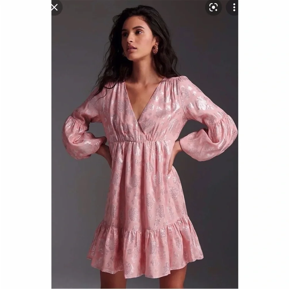 Anthropologie Jolene Jacquard Pink Mini Dress Size XSP - Picture 2 of 13
